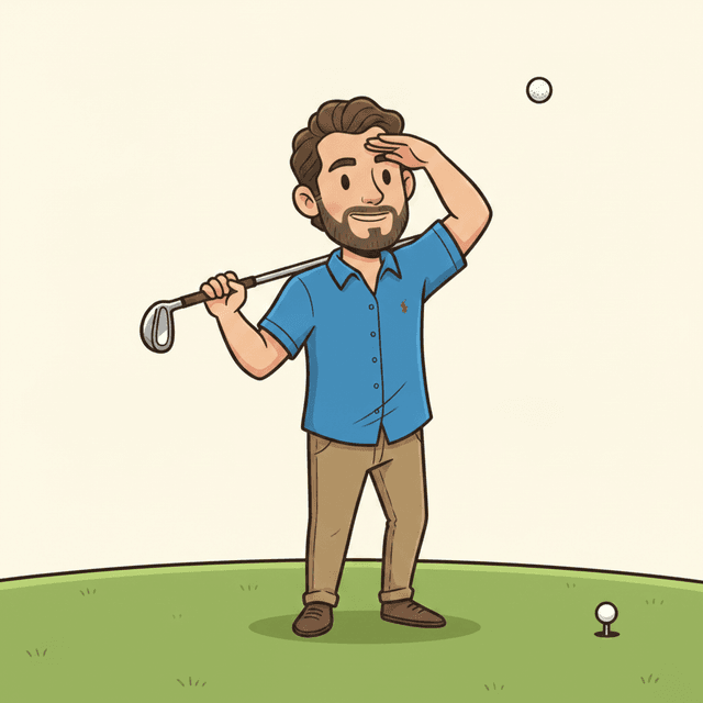 Cartoon Gregorio playing Golf
