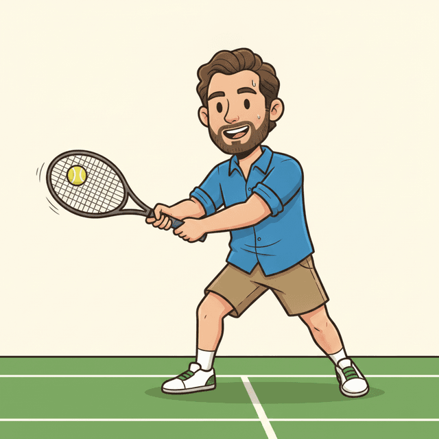 Cartoon Gregorio playing Tennis